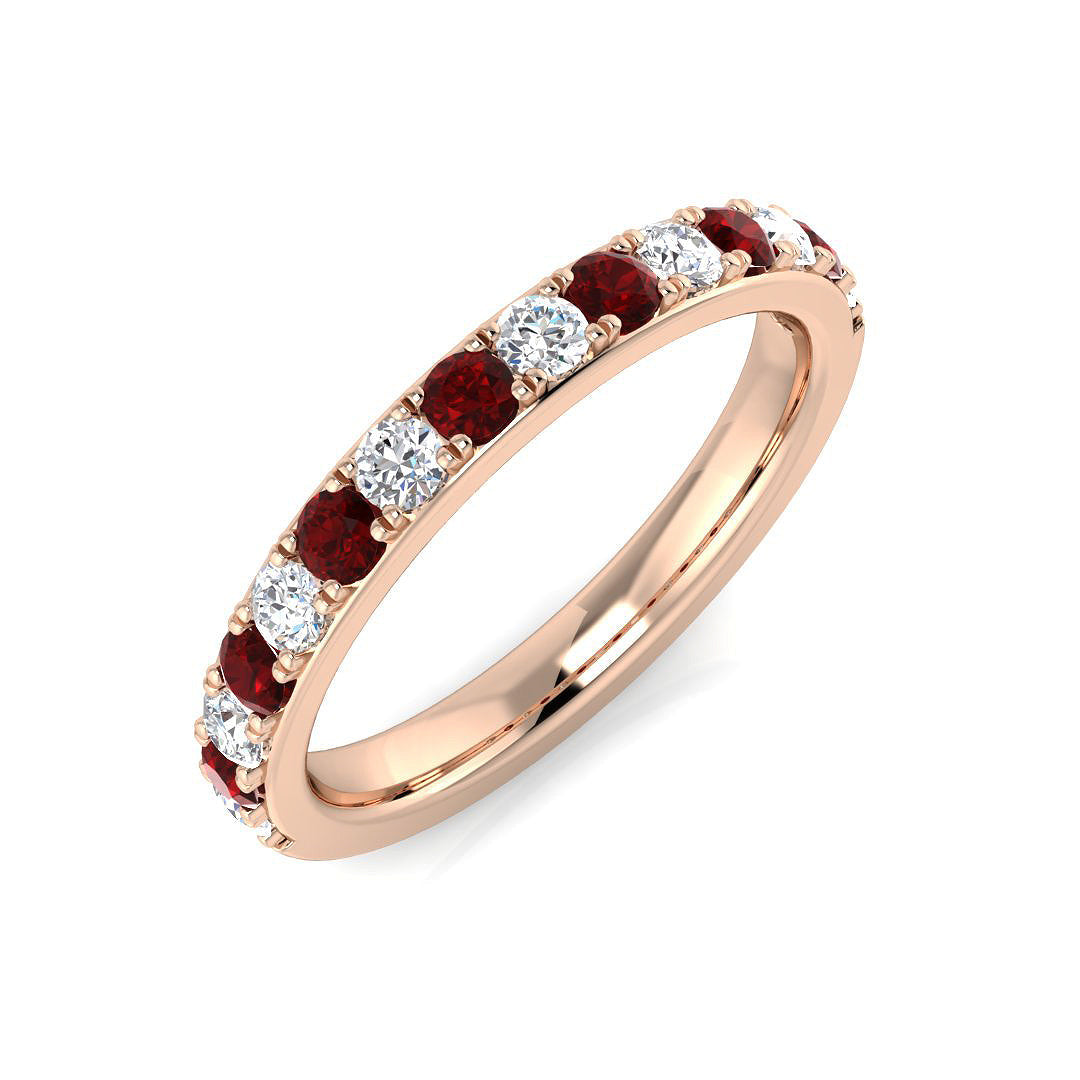 Ruby Half Eternity Ring with Round Diamond Accents - Gold & in 10K/14K gold and platinum with certified lab-grown or natural diamonds