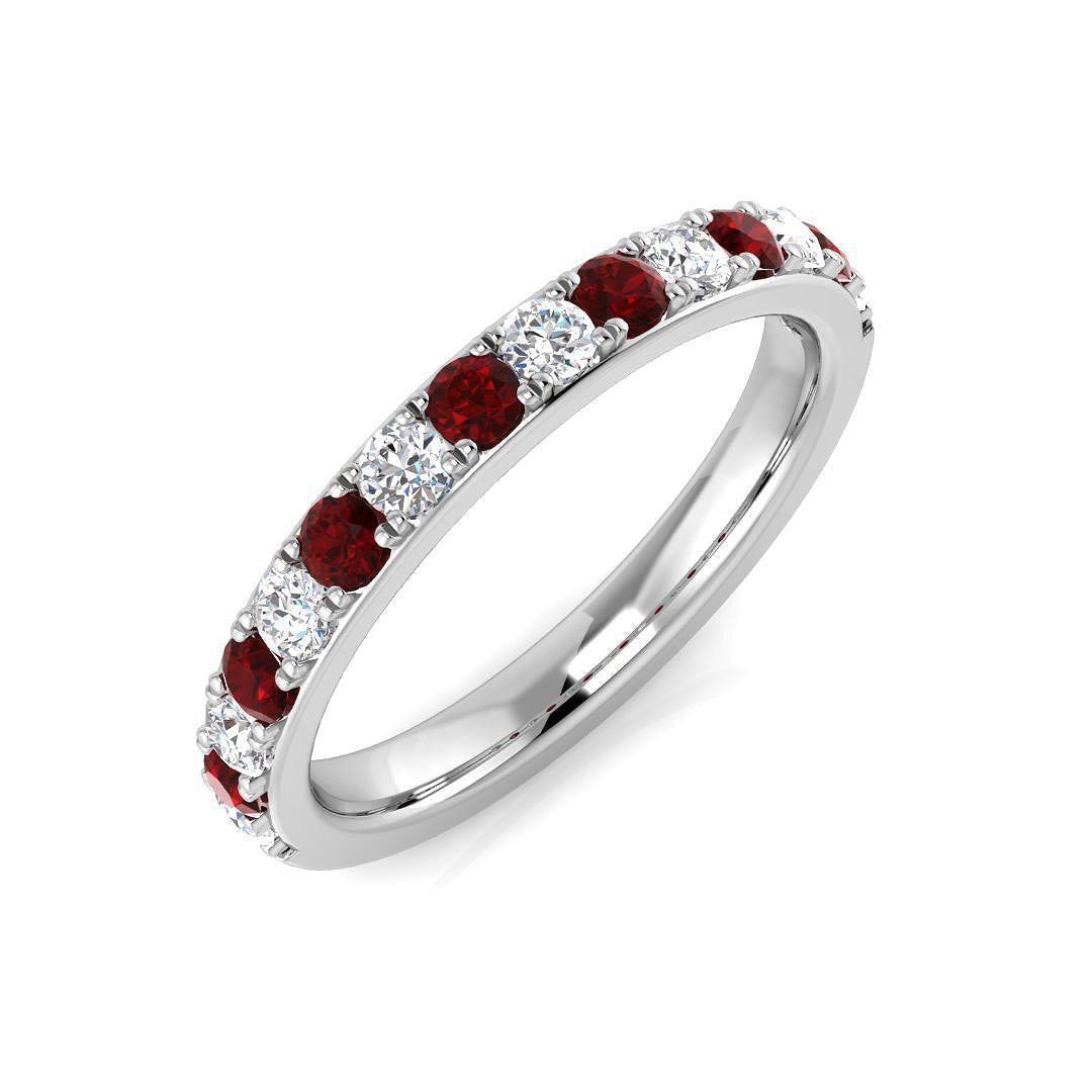Ruby Half Eternity Ring with Round Diamond Accents - Gold & in 10K/14K gold and platinum with certified lab-grown or natural diamonds