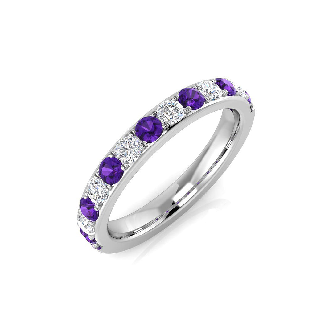 Round Diamond & Amethyst Half Eternity Ring 0.75ct in 10K/14K gold and platinum with certified lab-grown or natural diamonds