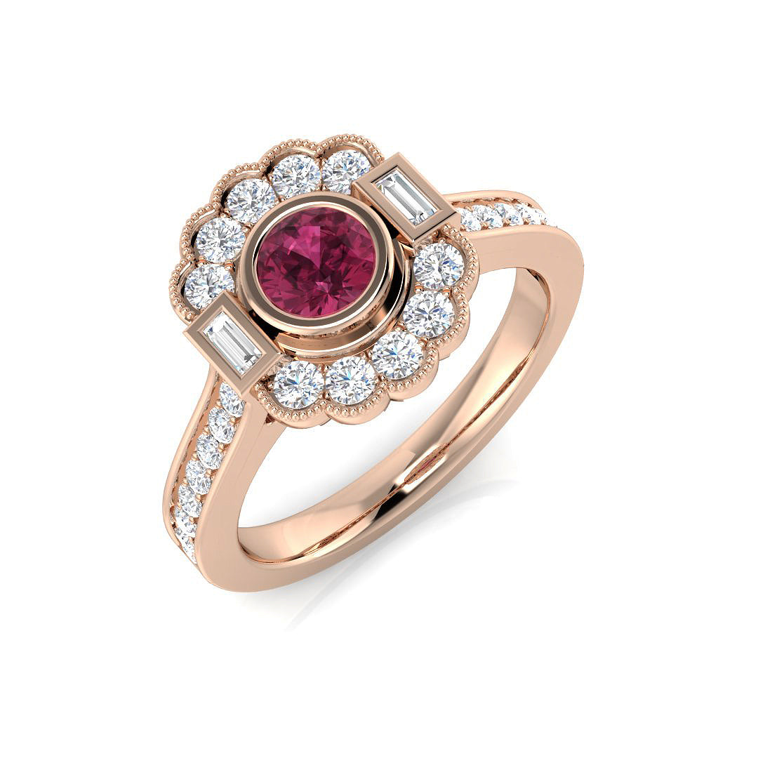 Diamond Derby Pink Tourmaline Ring in 10K/14K gold and platinum with certified lab-grown or natural diamonds