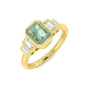 Green Amethyst Ring 5 Stone Bezel Set with Diamonds in 10K/14K gold and platinum with certified lab-grown or natural diamonds