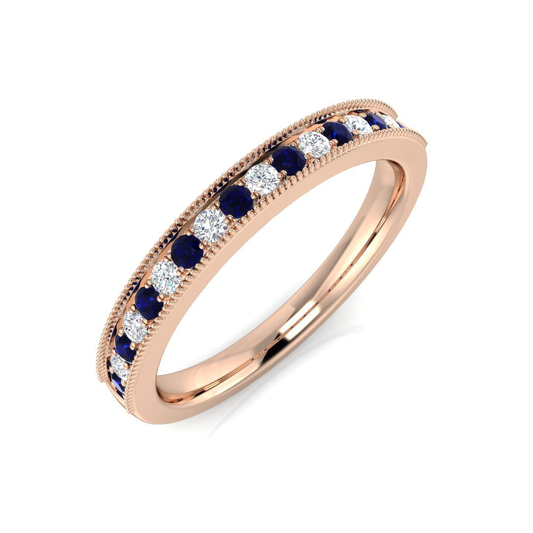 Alternating Sapphire & Diamond Half Eternity Band Ring in 10K/14K gold and platinum with certified lab-grown or natural diamonds