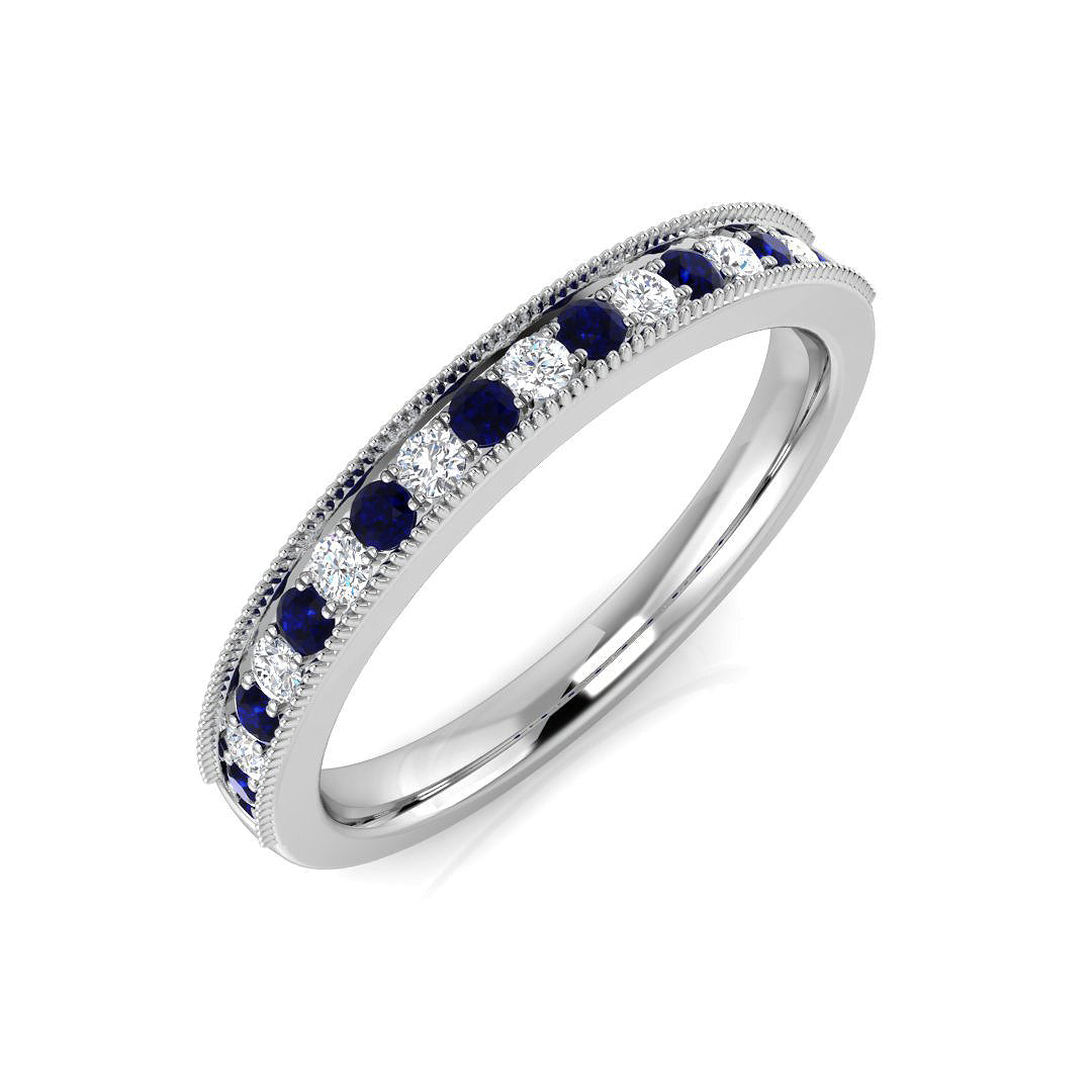Alternating Sapphire & Diamond Half Eternity Band Ring in 10K/14K gold and platinum with certified lab-grown or natural diamonds