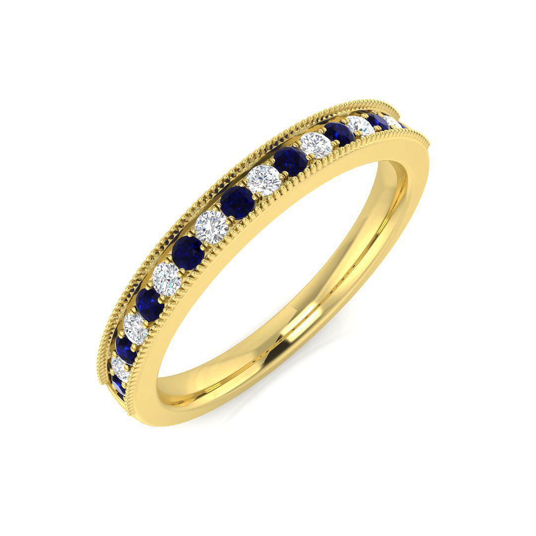 Alternating Sapphire & Diamond Half Eternity Band Ring in 10K/14K gold and platinum with certified lab-grown or natural diamonds