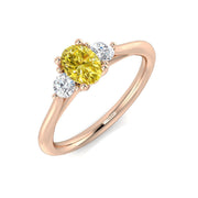 Oval Cut Natural Yellow Diamond Three Stone Engagement Ring with Side Diamonds in 10K/14K gold and platinum with certified lab-grown or natural diamonds