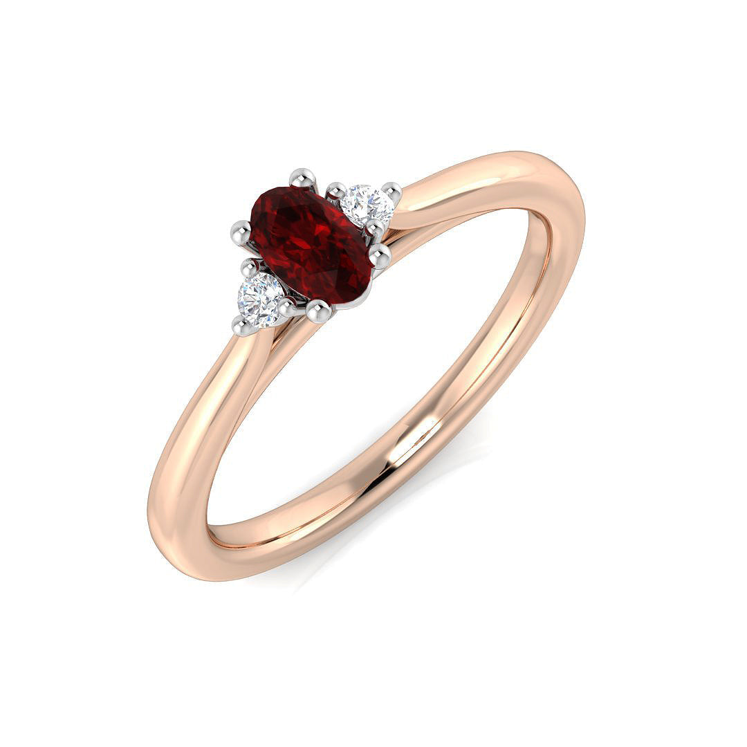 Round Cut Natural Diamond Three-Stone Ring with Oval Colour Gemstone in 10K/14K gold and platinum with certified lab-grown or natural diamonds