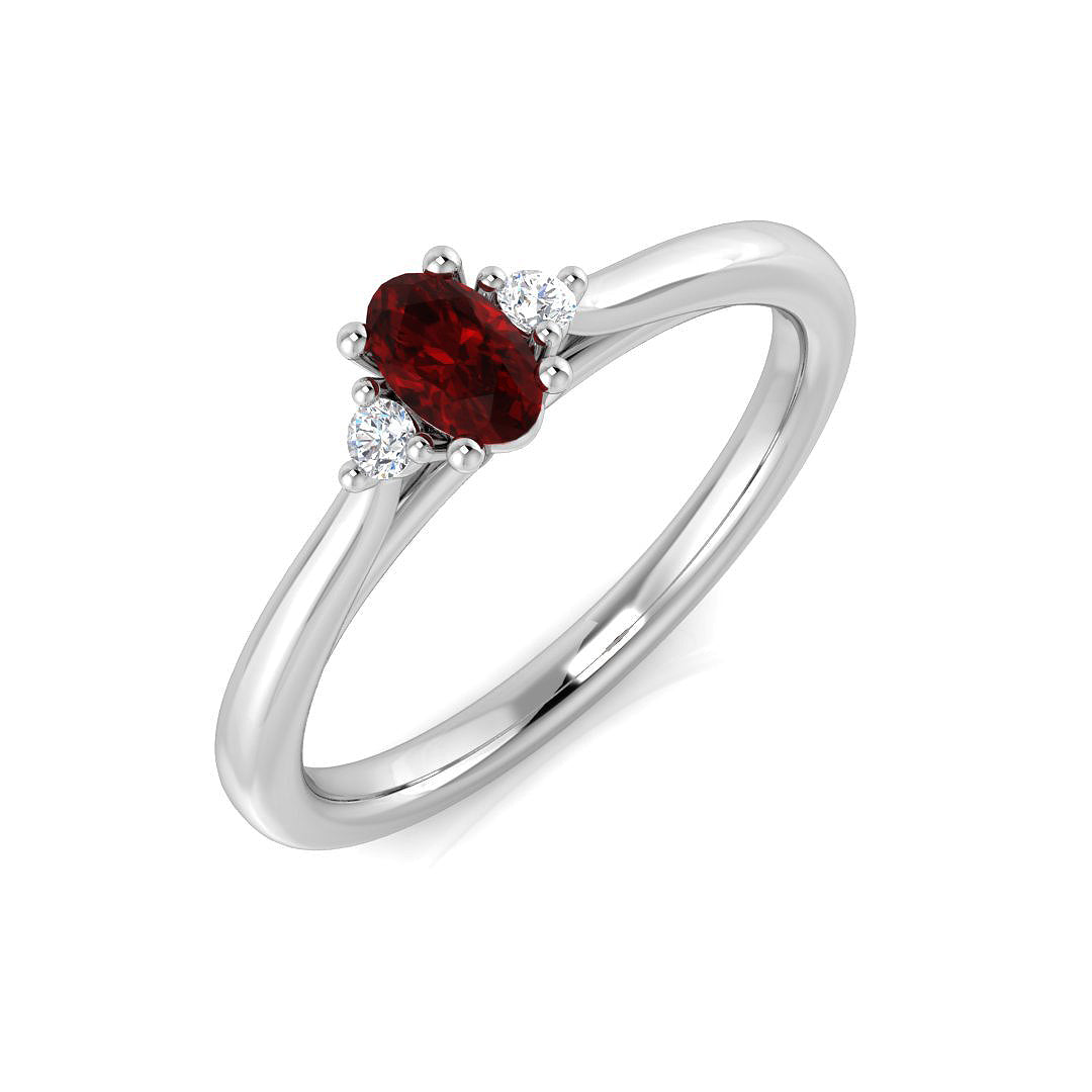 Round Cut Natural Diamond Three-Stone Ring with Oval Colour Gemstone in 10K/14K gold and platinum with certified lab-grown or natural diamonds