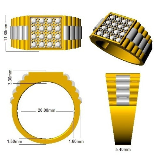 Men’s Square Cluster Diamond Ring in 10K/14K gold and platinum with certified lab-grown or natural diamonds