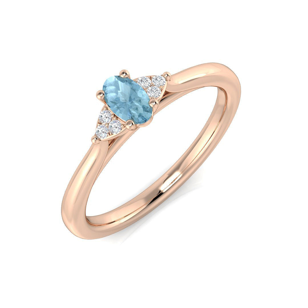 Oval Aquamarine Ring with Natural Round Diamonds in 10K/14K gold and platinum with certified lab-grown or natural diamonds