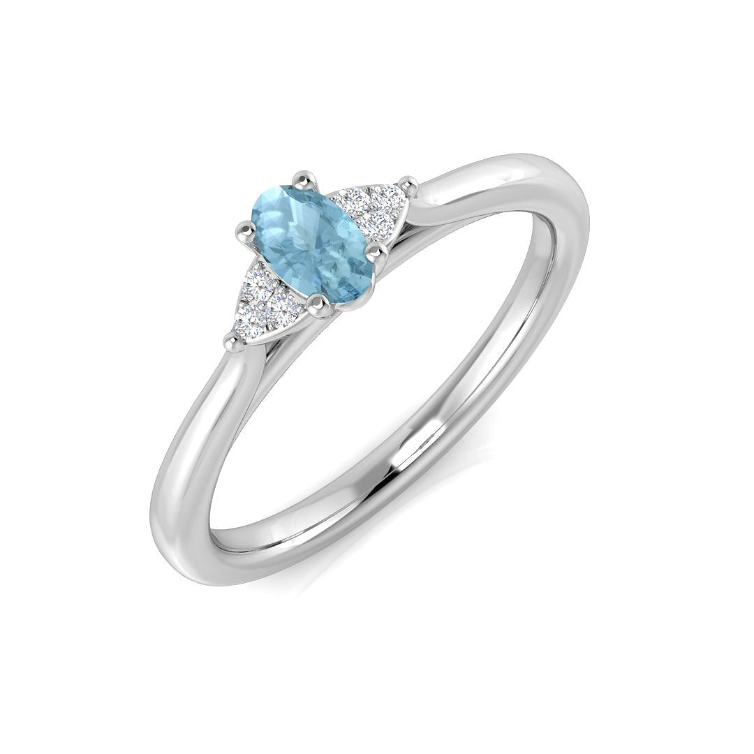 Oval Aquamarine Ring with Natural Round Diamonds in 10K/14K gold and platinum with certified lab-grown or natural diamonds