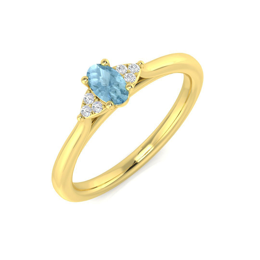 Oval Aquamarine Ring with Natural Round Diamonds in 10K/14K gold and platinum with certified lab-grown or natural diamonds