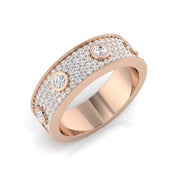 Round Cut Natural Diamond Wide Pave Band Ring with Bezel Set Diamonds in 10K/14K gold and platinum with certified lab-grown or natural diamonds