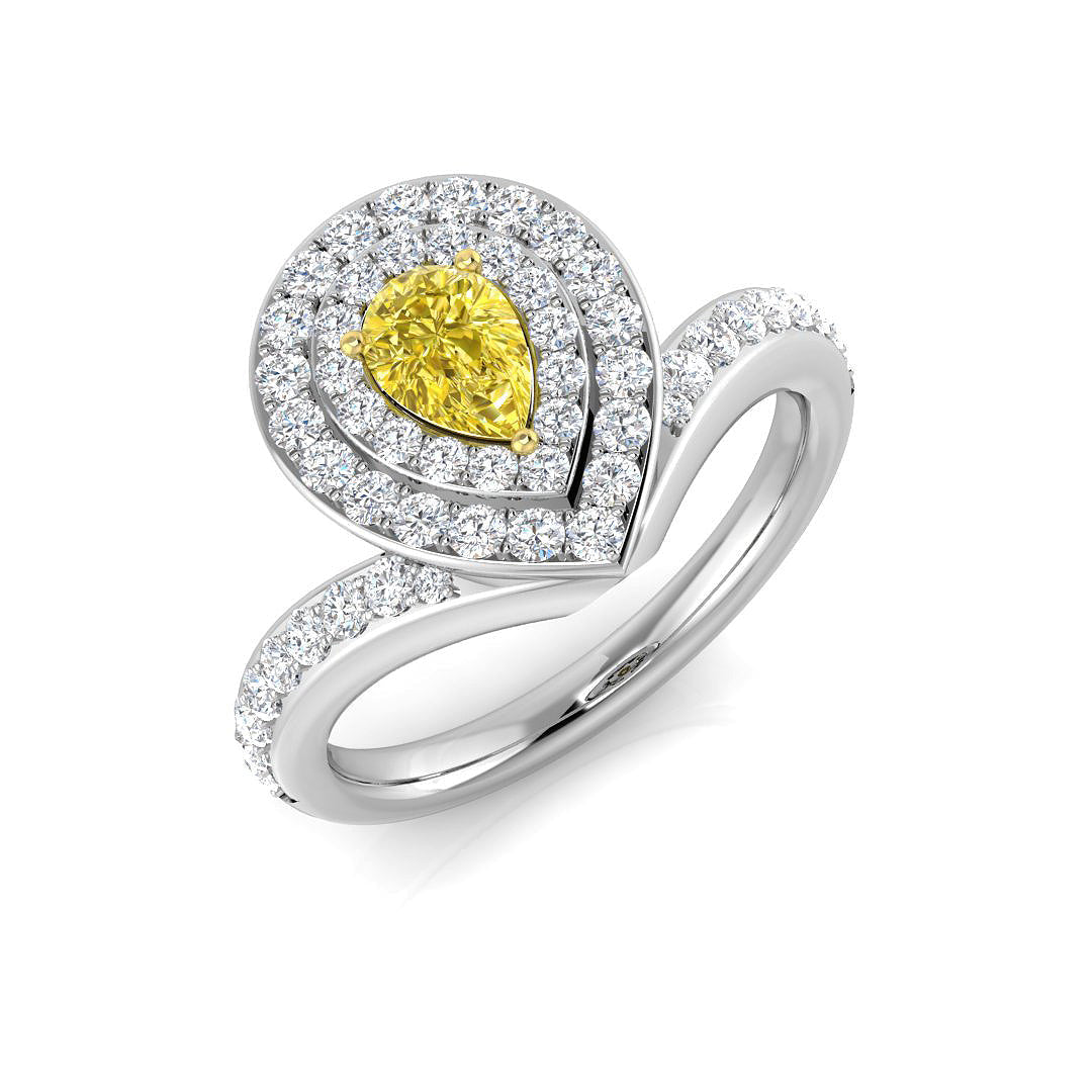 Natural Pear Solitaire with Round Diamond Cluster Ring in 10K/14K gold and platinum with certified lab-grown or natural diamonds
