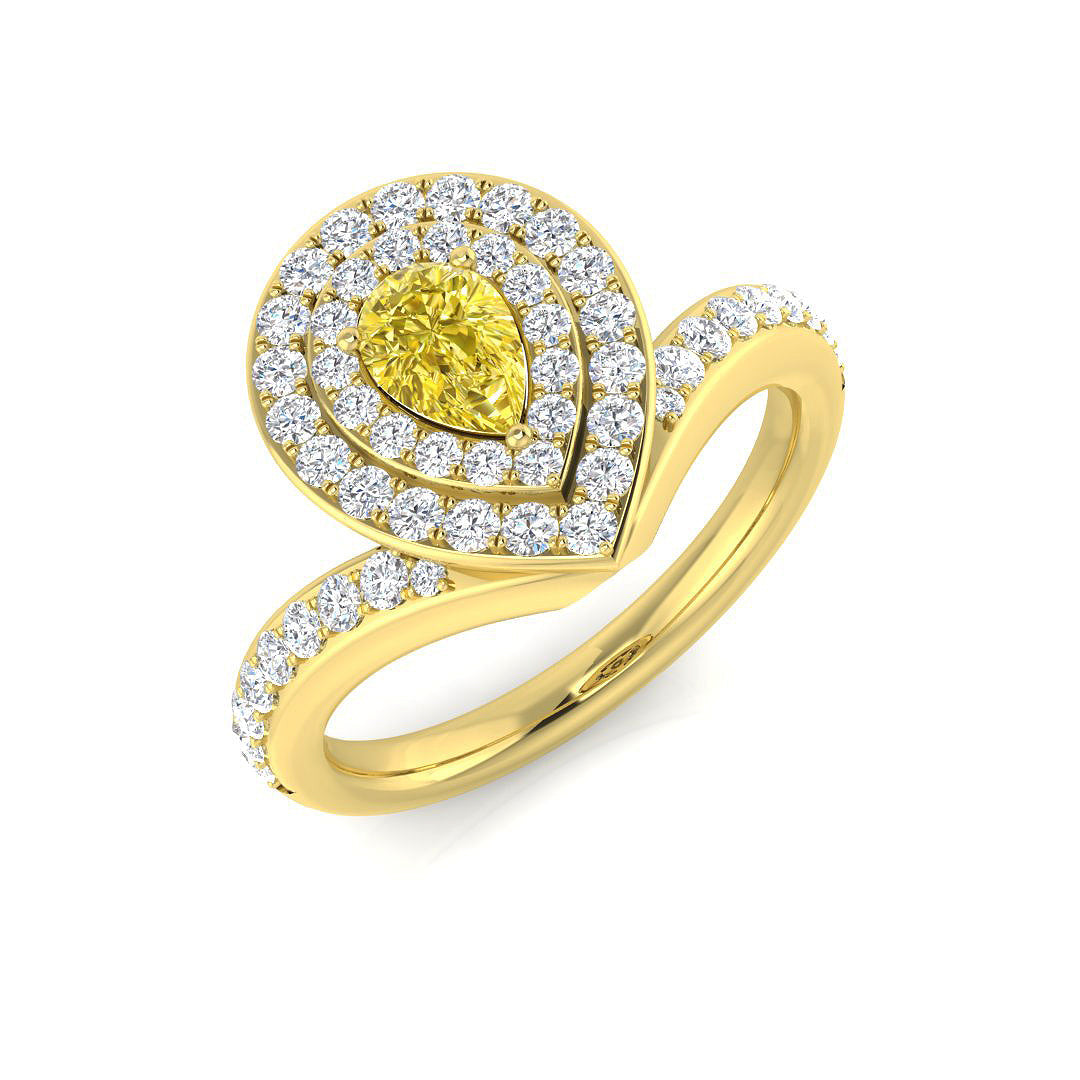 Natural Pear Solitaire with Round Diamond Cluster Ring in 10K/14K gold and platinum with certified lab-grown or natural diamonds