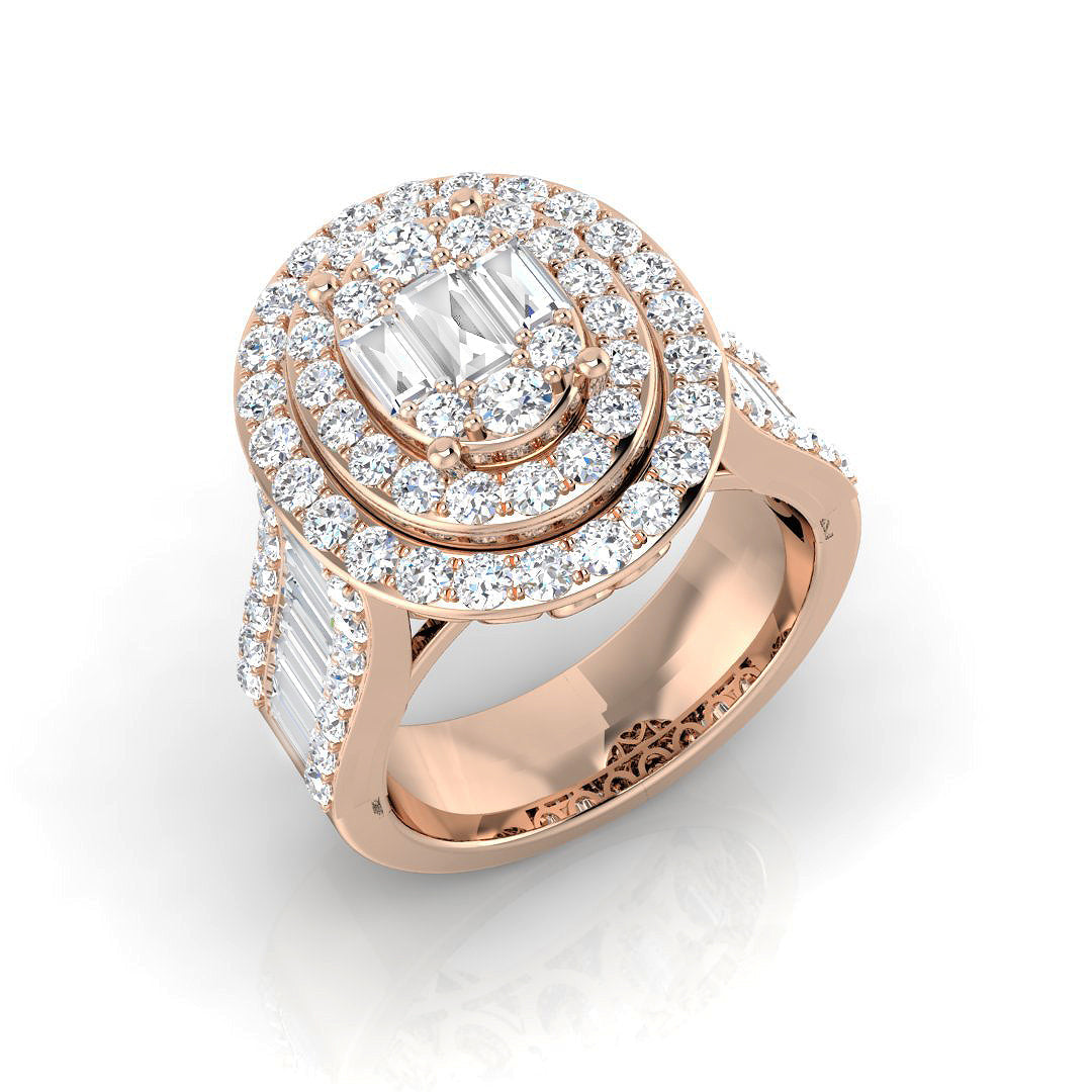 Baguette and Round Diamond Cocktails Ring. in 10K/14K gold and platinum with certified lab-grown or natural diamonds