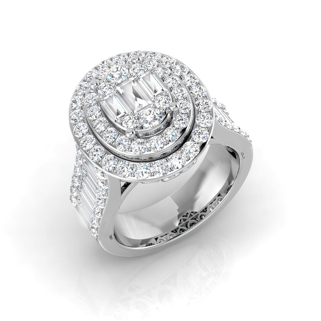 Baguette and Round Diamond Cocktails Ring. in 10K/14K gold and platinum with certified lab-grown or natural diamonds