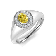 Oval Yellow Diamond Halo Signet Ring with Natural Diamond Surround in 10K/14K gold and platinum with certified lab-grown or natural diamonds