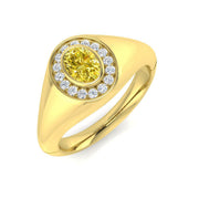 Oval Yellow Diamond Halo Signet Ring with Natural Diamond Surround in 10K/14K gold and platinum with certified lab-grown or natural diamonds