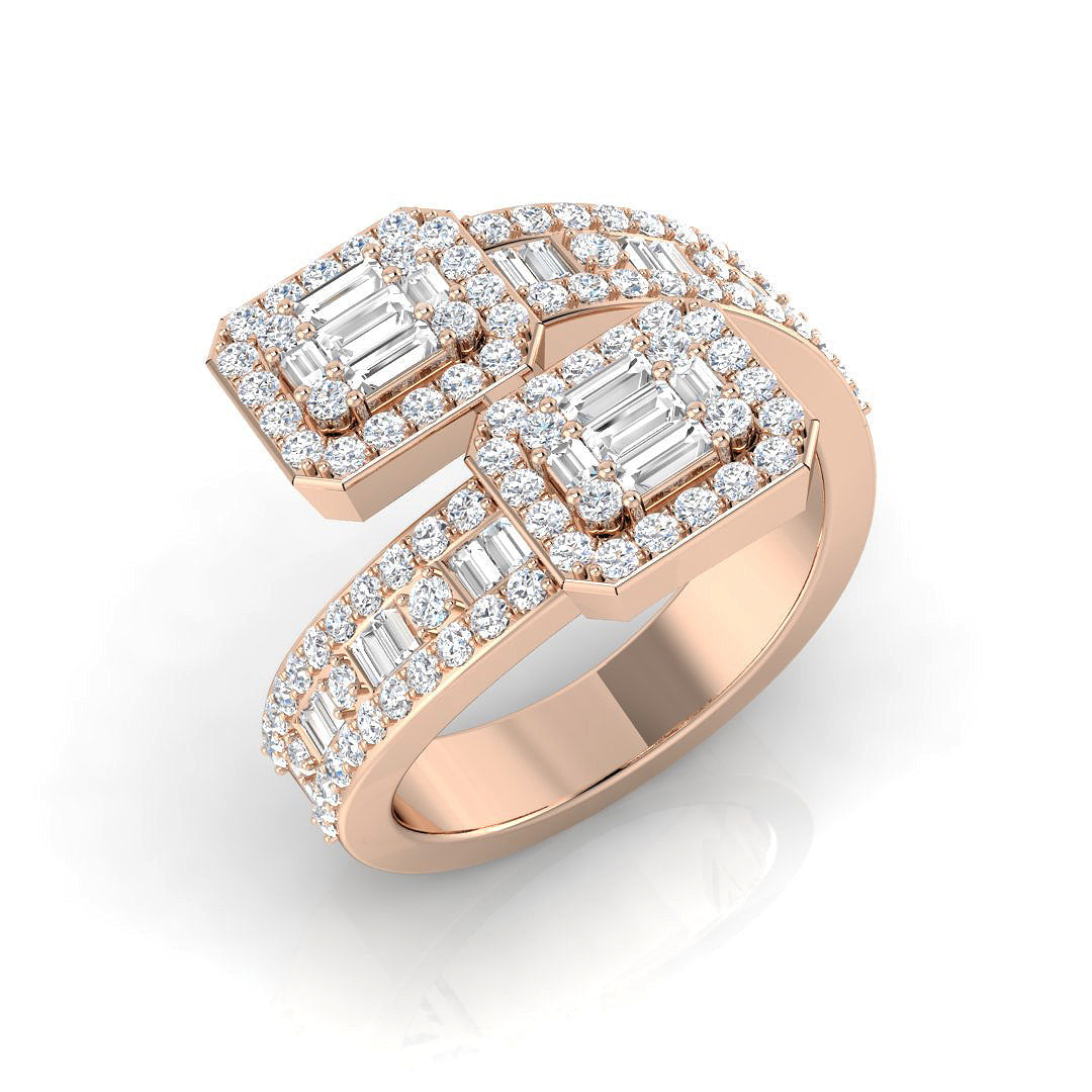 Baguette Crossover Diamond Half Eternity Ring in 10K/14K gold and platinum with certified lab-grown or natural diamonds