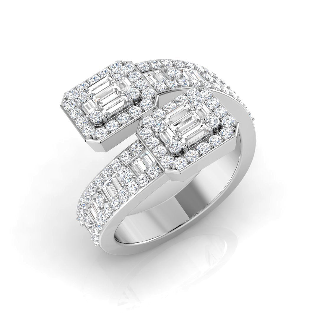Baguette Crossover Diamond Half Eternity Ring in 10K/14K gold and platinum with certified lab-grown or natural diamonds