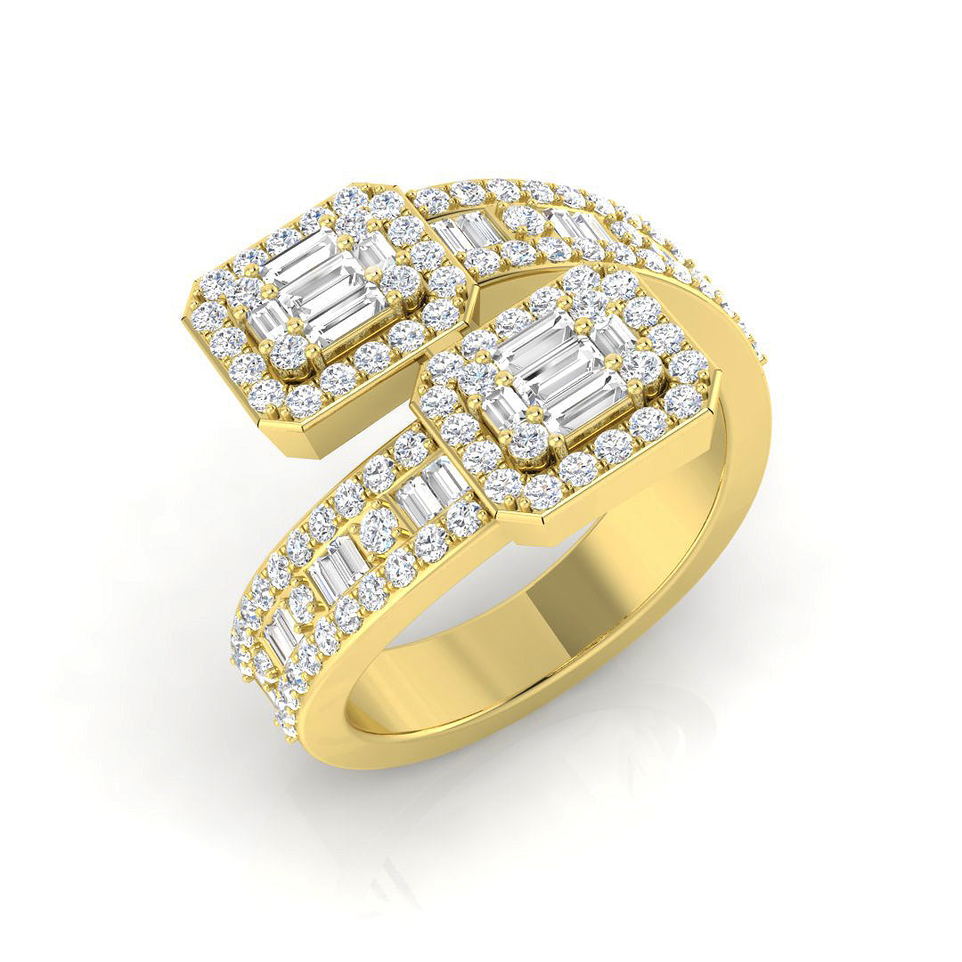 Baguette Crossover Diamond Half Eternity Ring in 10K/14K gold and platinum with certified lab-grown or natural diamonds