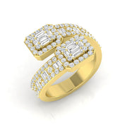 Baguette Crossover Diamond Half Eternity Ring in 10K/14K gold and platinum with certified lab-grown or natural diamonds