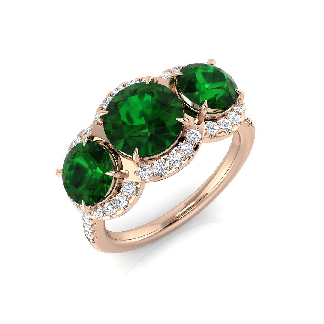 Diamond Crewe Colour Halo 3 Stone Ring in 10K/14K gold and platinum with certified lab-grown or natural diamonds