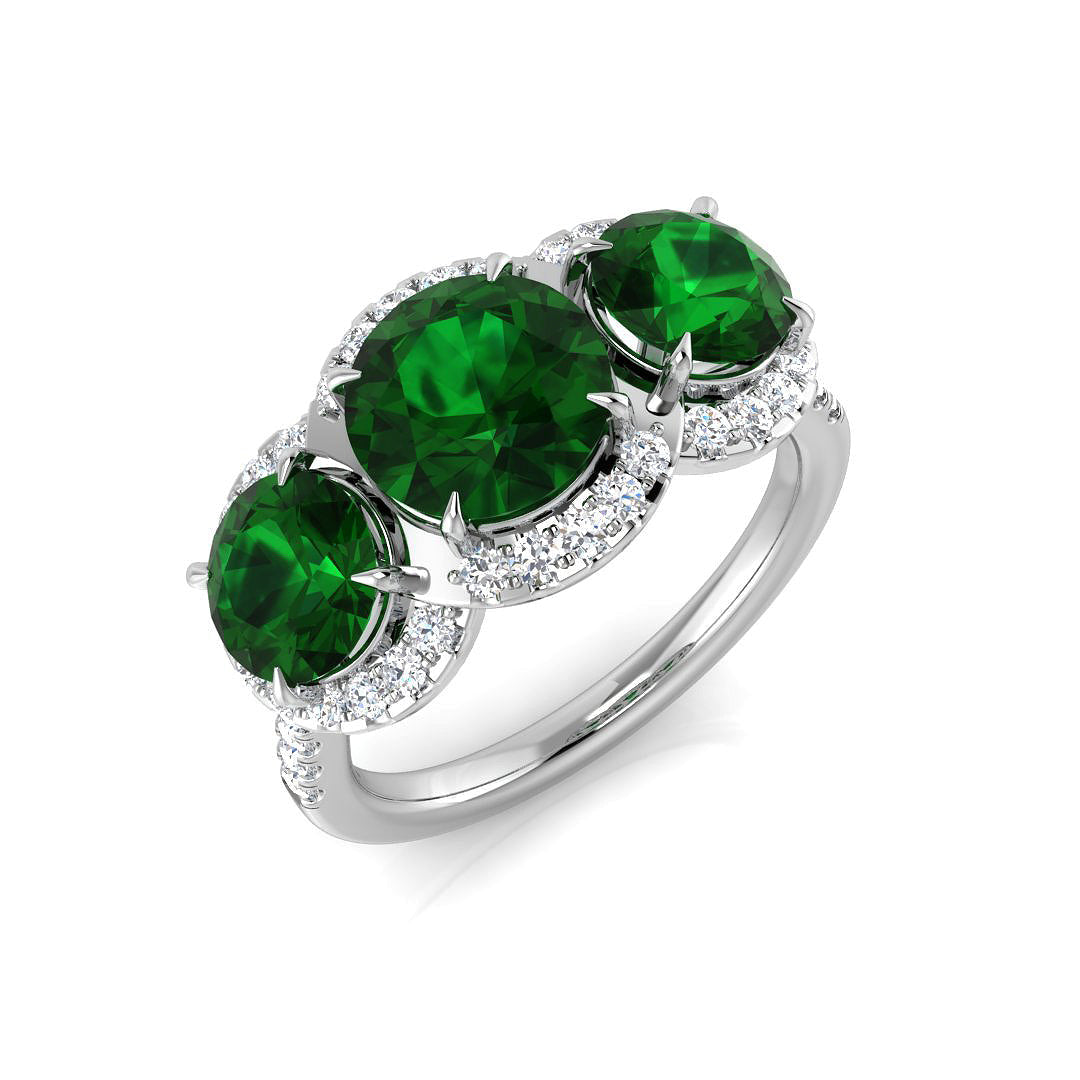 Diamond Crewe Colour Halo 3 Stone Ring in 10K/14K gold and platinum with certified lab-grown or natural diamonds
