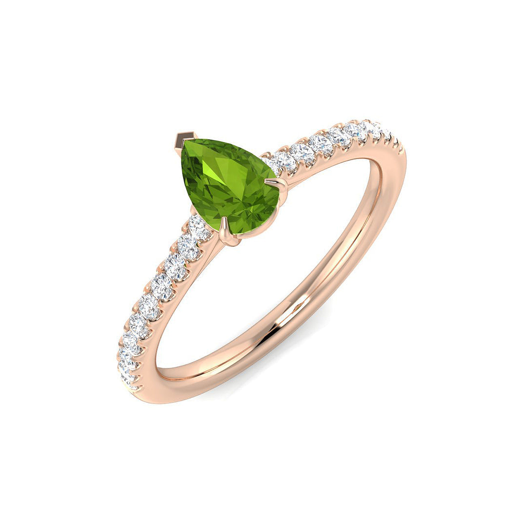 Pear Cut Green Sapphire Solitaire Ring in 10K/14K gold and platinum with certified lab-grown or natural diamonds