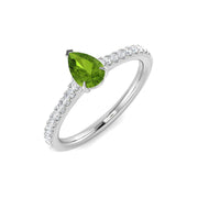 Pear Cut Green Sapphire Solitaire Ring in 10K/14K gold and platinum with certified lab-grown or natural diamonds