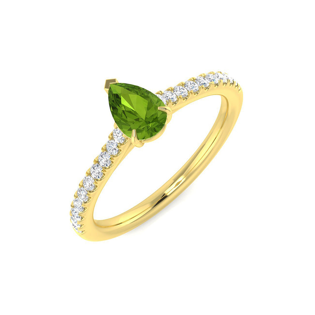 Pear Cut Green Sapphire Solitaire Ring in 10K/14K gold and platinum with certified lab-grown or natural diamonds