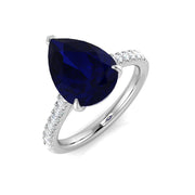 Pear Cut Blue Sapphire Ring with Natural Diamond Pave Band in 10K/14K gold and platinum with certified lab-grown or natural diamonds