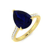 Pear Cut Blue Sapphire Ring with Natural Diamond Pave Band in 10K/14K gold and platinum with certified lab-grown or natural diamonds