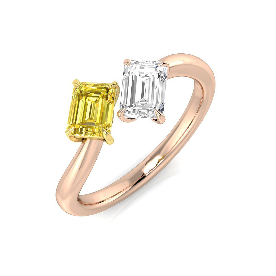 Lab-Grown & Natural Emerald-Cut Two-Stone Diamond Ring in 10K/14K gold and platinum with certified lab-grown or natural diamonds