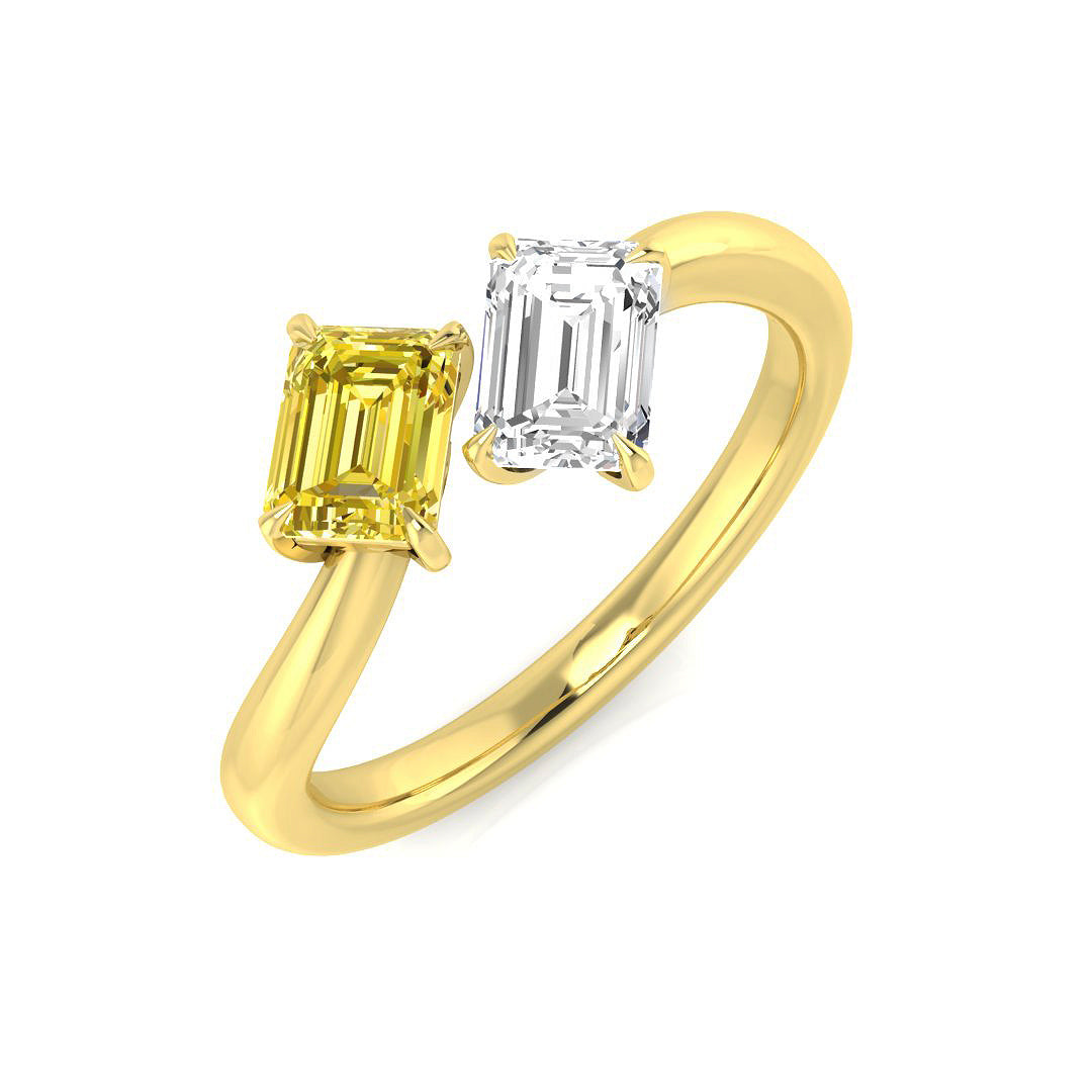 Lab-Grown & Natural Emerald-Cut Two-Stone Diamond Ring in 10K/14K gold and platinum with certified lab-grown or natural diamonds