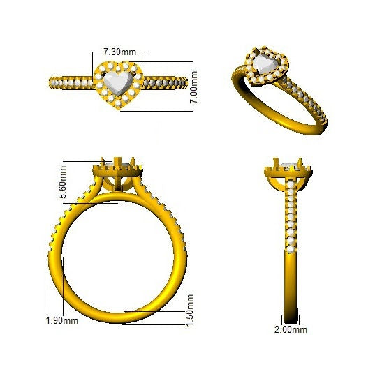 Lab-Grown Heart Shape Diamond Halo Engagement Ring in 10K/14K gold and platinum with certified lab-grown or natural diamonds