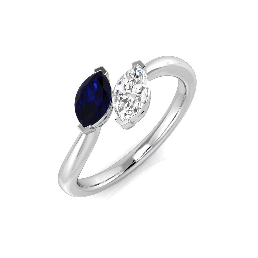 Marquise Two Stone Sapphire Ring with Diamond in 10K/14K gold and platinum with certified lab-grown or natural diamonds
