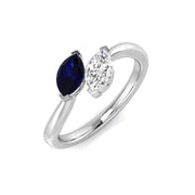 Marquise Two Stone Sapphire Ring with Diamond in 10K/14K gold and platinum with certified lab-grown or natural diamonds