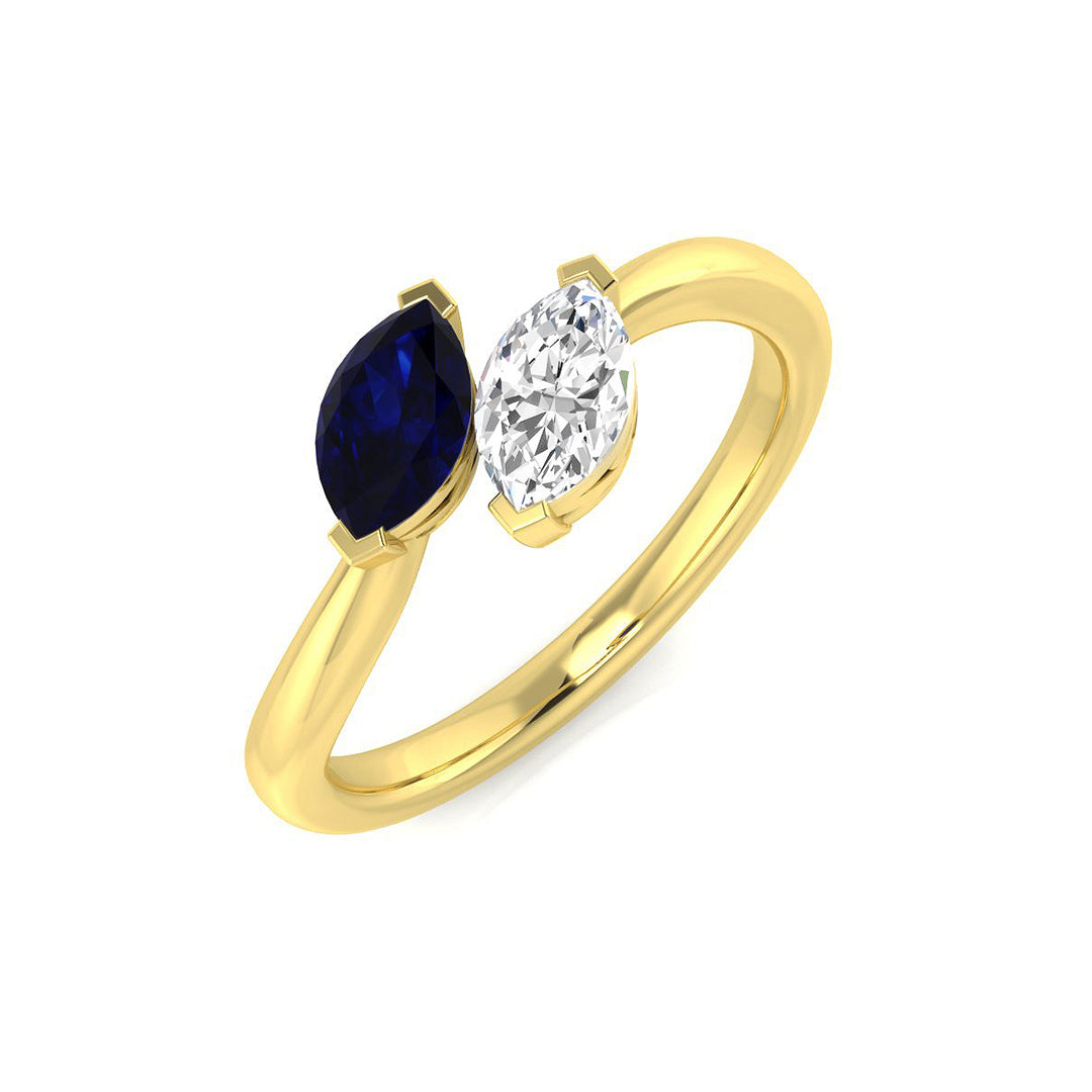 Marquise Two Stone Sapphire Ring with Diamond in 10K/14K gold and platinum with certified lab-grown or natural diamonds