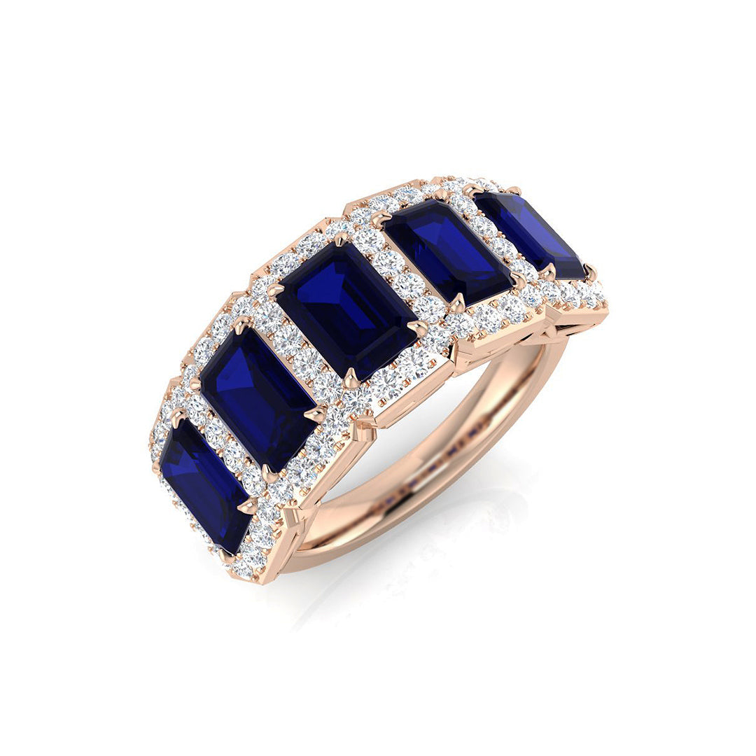 Blue Sapphire Halo Ring with Pave Diamonds in 10K/14K gold and platinum with certified lab-grown or natural diamonds