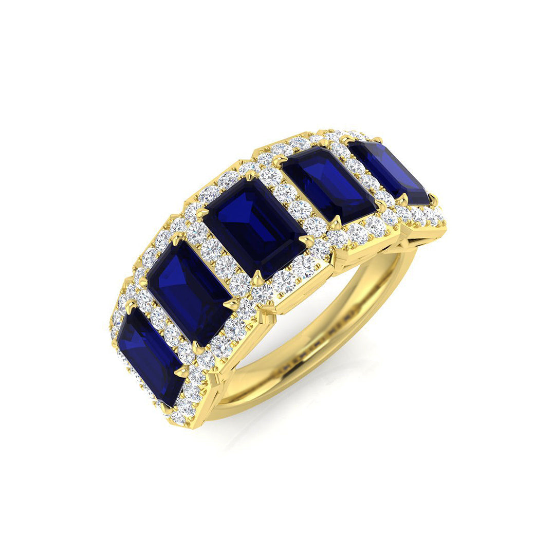 Blue Sapphire Halo Ring with Pave Diamonds in 10K/14K gold and platinum with certified lab-grown or natural diamonds