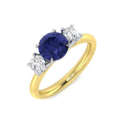 Three Stone Tanzanite Diamond Ring with Round Cut Natural Diamonds in 10K/14K gold and platinum with certified lab-grown or natural diamonds