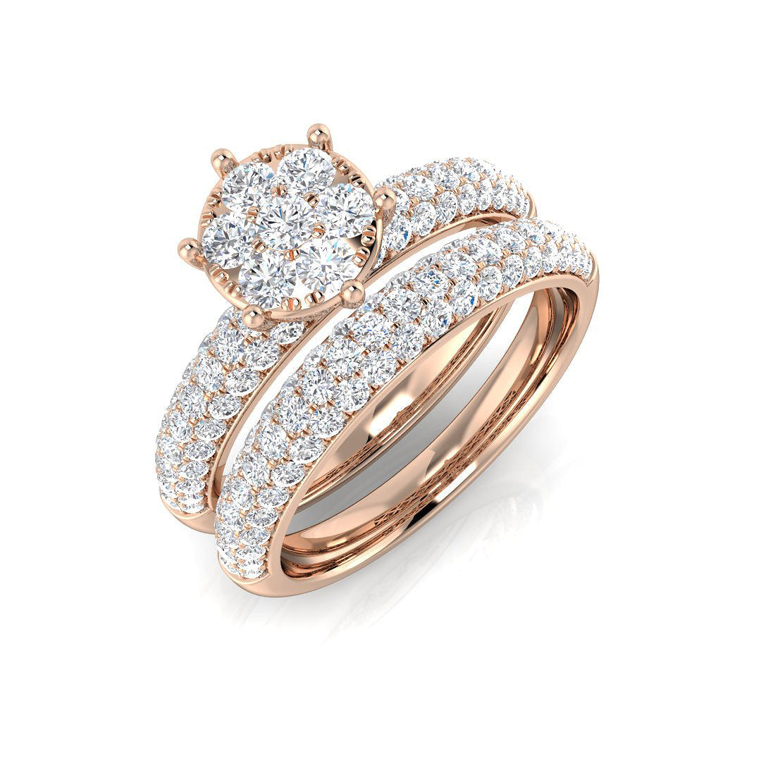 Natural Round Cut Diamond Solitaire Bridal Set Cluster Ring. in 10K/14K gold and platinum with certified lab-grown or natural diamonds
