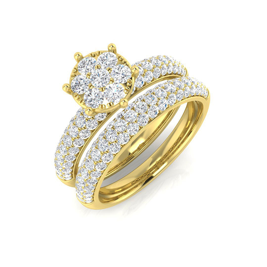 Natural Round Cut Diamond Solitaire Bridal Set Cluster Ring. in 10K/14K gold and platinum with certified lab-grown or natural diamonds