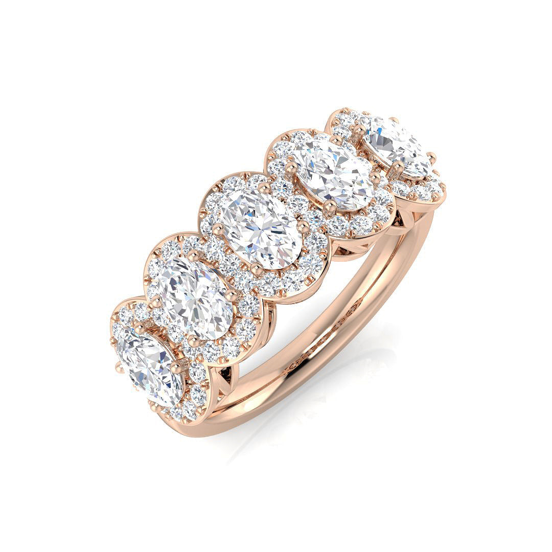 Lab Grown Oval Cut Diamond 5 Stone Ring in Halo Style in 10K/14K gold and platinum with certified lab-grown or natural diamonds