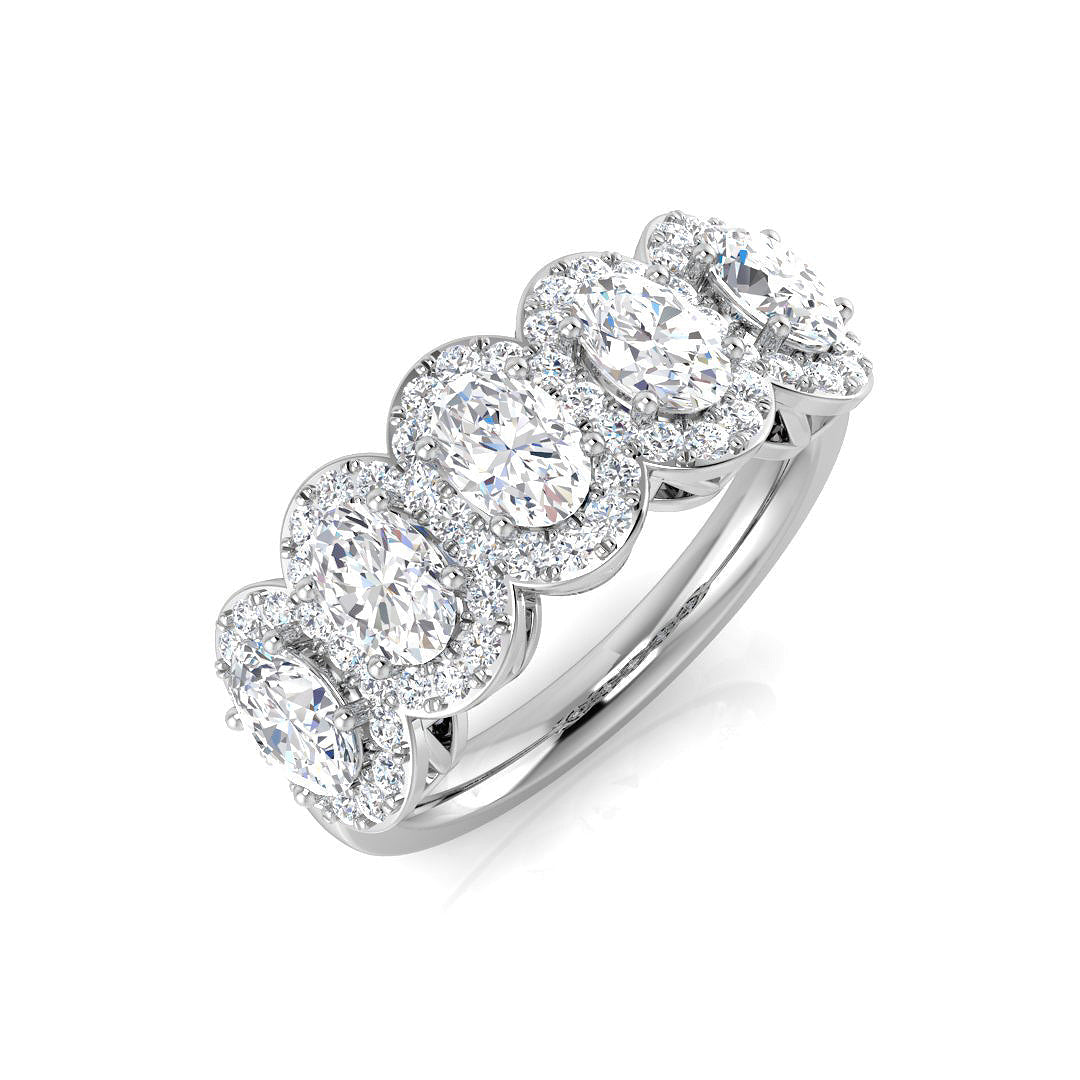 Lab Grown Oval Cut Diamond 5 Stone Ring in Halo Style in 10K/14K gold and platinum with certified lab-grown or natural diamonds