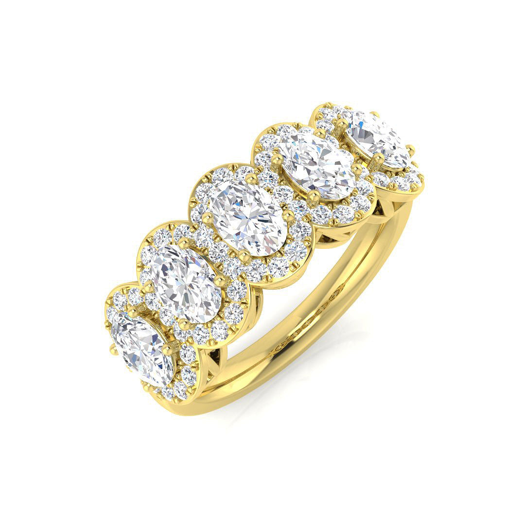 Lab Grown Oval Cut Diamond 5 Stone Ring in Halo Style in 10K/14K gold and platinum with certified lab-grown or natural diamonds