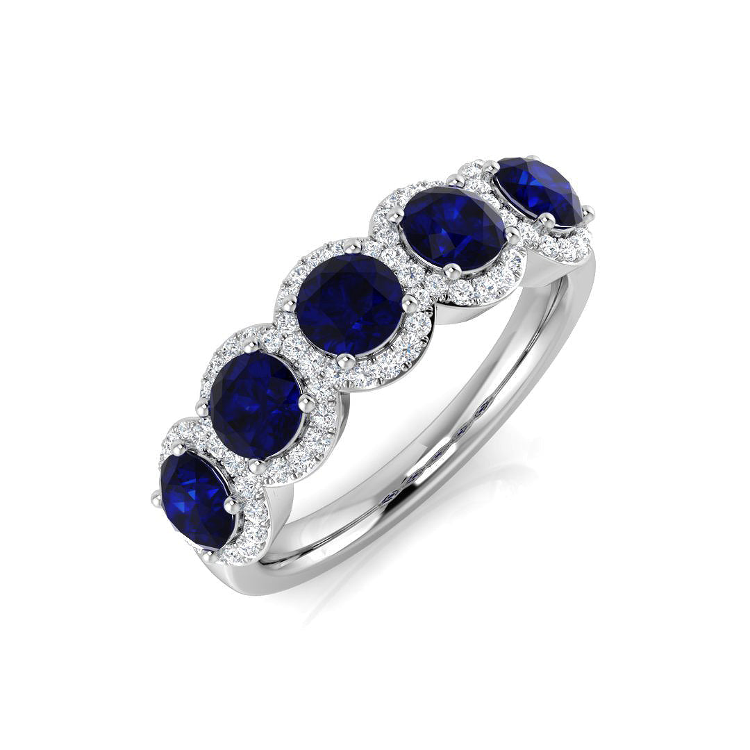 Diamond Colchekter Colour Halo 5 Stone Ring in 10K/14K gold and platinum with certified lab-grown or natural diamonds