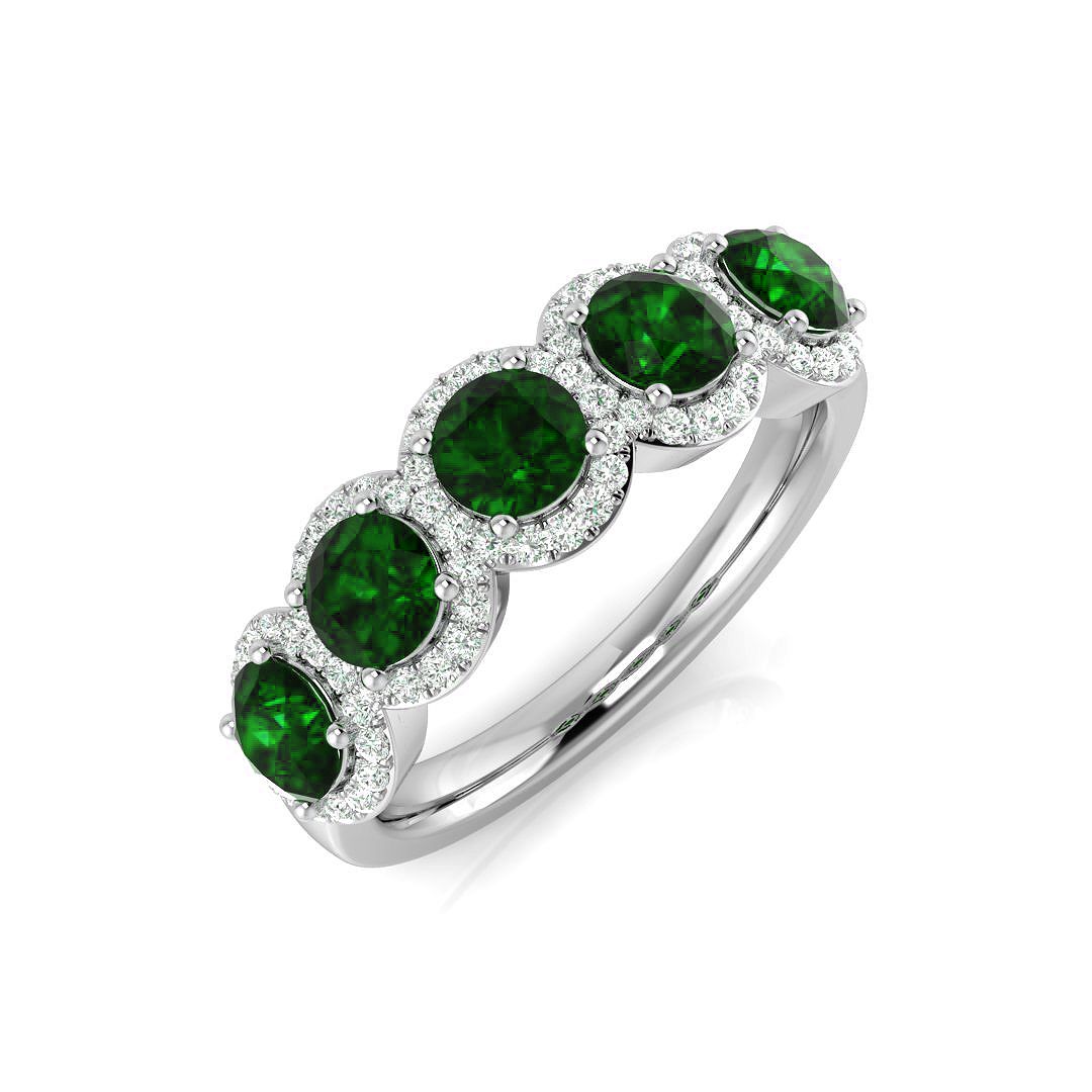 Diamond Colchekter Colour Halo 5 Stone Ring in 10K/14K gold and platinum with certified lab-grown or natural diamonds