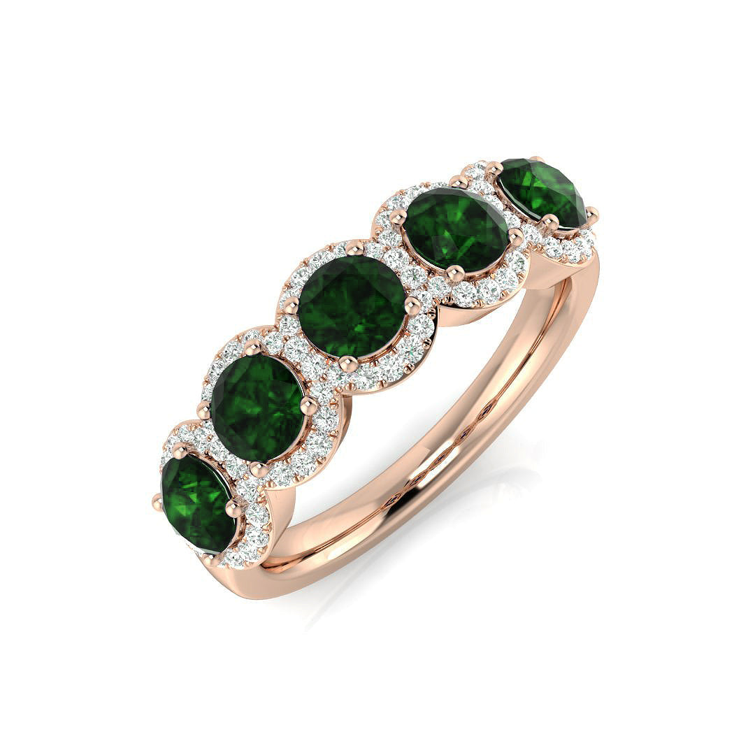 Diamond Colchekter Colour Halo 5 Stone Ring in 10K/14K gold and platinum with certified lab-grown or natural diamonds